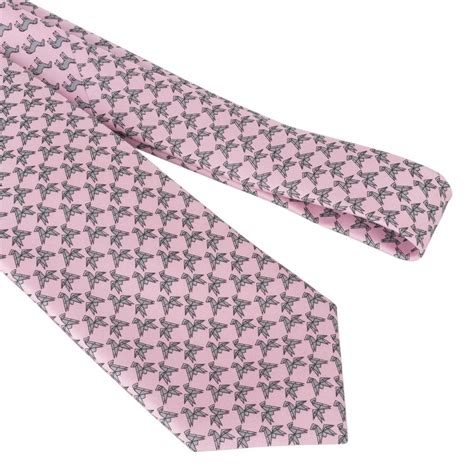 Hermes Tie Origami Horse Rose / Gris Silk Twillbi 